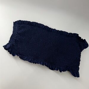 Hill House Home The Scallop June Smocked Strapless Navy Nap Crop Top